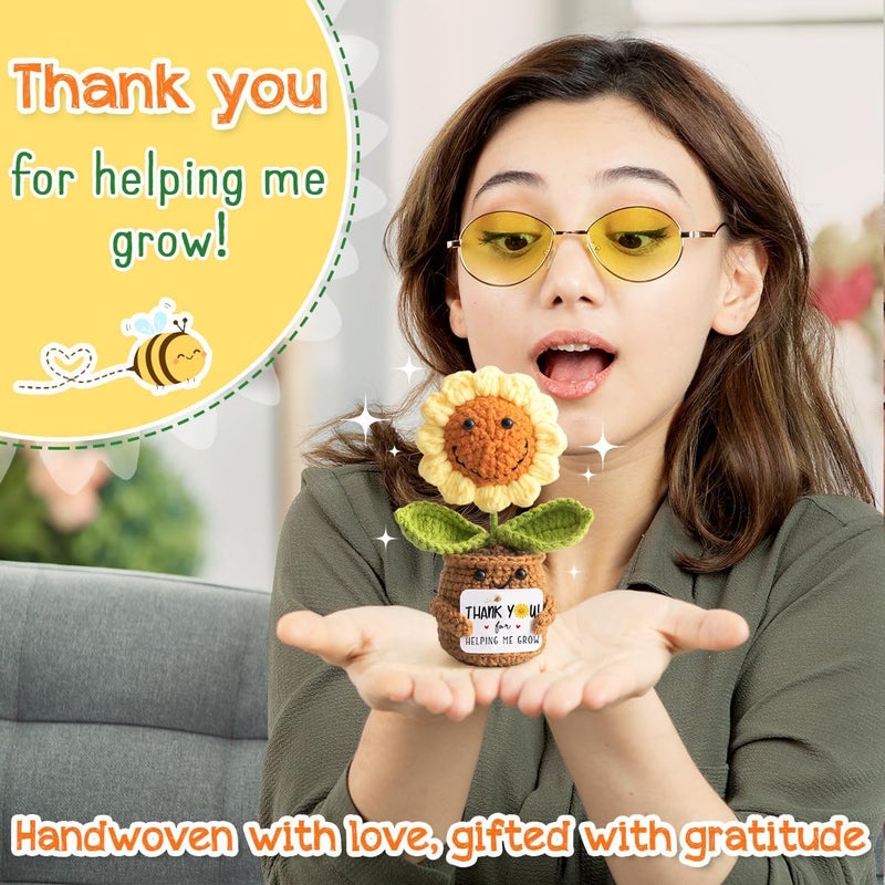 Veryhomy Valentines Sunflower for Women Teacher - Thank You Appreciation Gifts - Emotional Support Crochet with Positive Card for Coworker Boss Lady Thanksgiving Retirement - Thank You for Helping Me Grow - Image 4